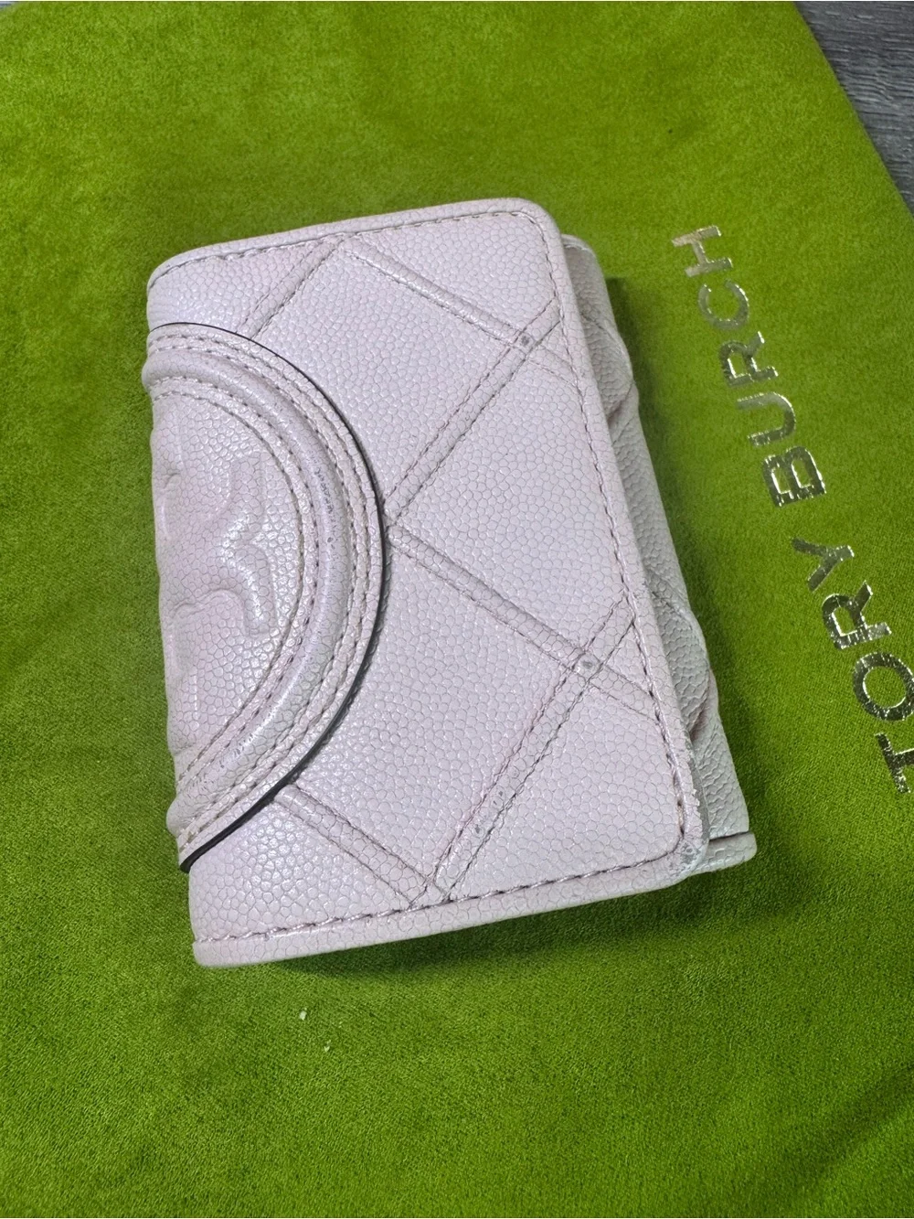 Tory Burch Blush Soft Polished Pebbled Grain Leather Fleming Wallet $198